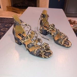 Blue python Design Lab Lace Up Block Heel Sandals, Size 7 1/2